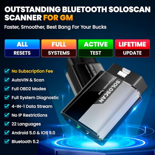 KINGBOLEN Soloscan for GM OBD2 Scanner Bluetooth, Lifetime Update | Bidirectional Scan Tool for iOS & Android, All Reset Service, Full System Diagnostic Tool for Buick/Chevy/Cadillac/GMC