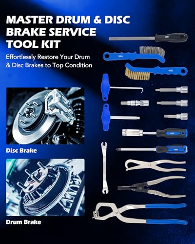 OMT 15-Piece Drum & Disc Brake Tool Kit with Caliper Socket Set & Pliers | Brake Spring Pliers, Drum Spring Tool, AISI 5160 & 40Cr Steel, Fits VW Seat Skoda Opel Renault, Blow-Molded Case