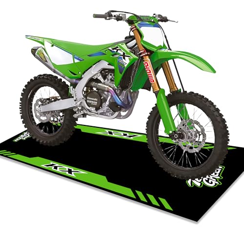 Motorcycle Mat for Garage 79x31 Inches Pit Garage Floor Mat Oil Absorbent Pad PVC Rubber Backing Layer Protects Floor from Spills, Drips, Splashes and Stains Washable - Kawasaki Racing Team - color: Style 2