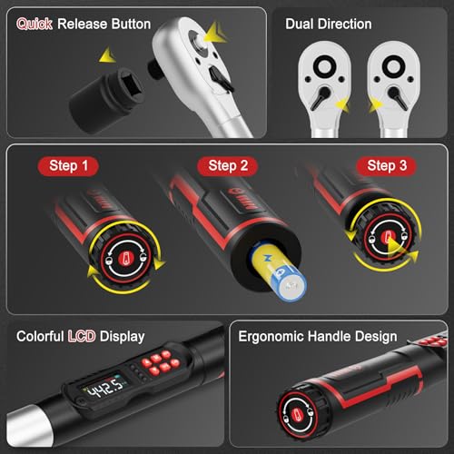 VANPO Digital Torque Wrench 3/4-Inch 22.1-442.5 Ft-Lb, for Trucks | 30-600Nm, ±2% Accuracy Heavy-Duty Electronic Torque Wrench with Triple Alert, Preset Memory for Heavy Automotive & Equipment - size: 3/4-inch 22.1-442.5 Ft-lb/30-600 Nm