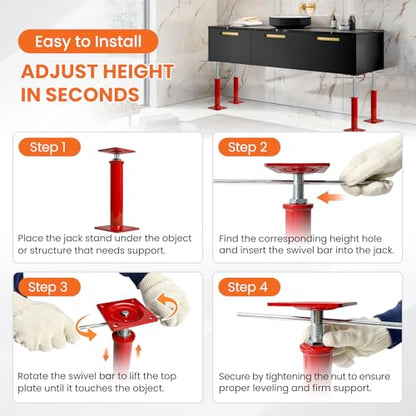 2 Pack House Jacks for Leveling Crawlspace, 11"-16" Adjustable House Floor Jack Post, 11023 lbs Max Foundation Jacks for Floor Joist Support & Foundation Repair, Safety Pins Included - size: 11.8''-16''(2 Pack)