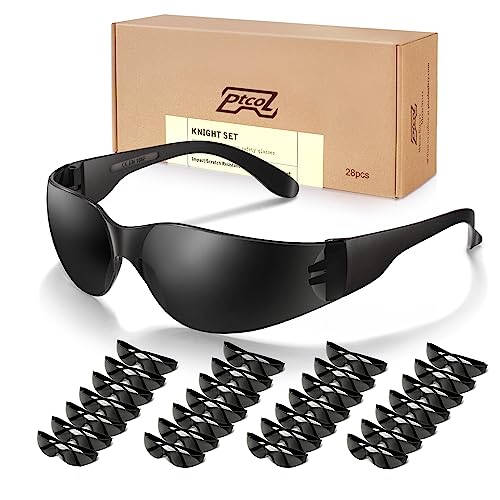 28 Pack Safety Glasses (Bulk Pack of 24+4) Unisex Black Tinted Anti-Scratch Protective Goggles Impact Resistant Lens Eyewear with ANSI Z87.1 Certified Perfect for Construction, Shooting and Laboratory - color: Smoke Lens, size: 28 Pack Adult Size