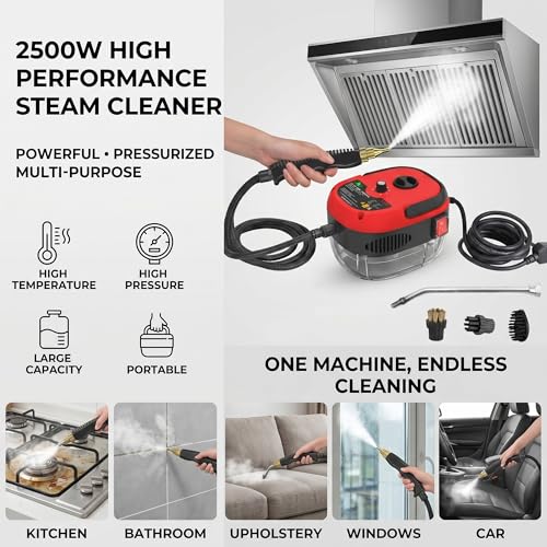 2500w Handheld High-Temperature Pressurized Steam Cleaner High Pressure Temperature Multi Purpose Heavy Duty Portable with Attachments for Car Engine Home Multi-surface 1000ml(White) - color: White