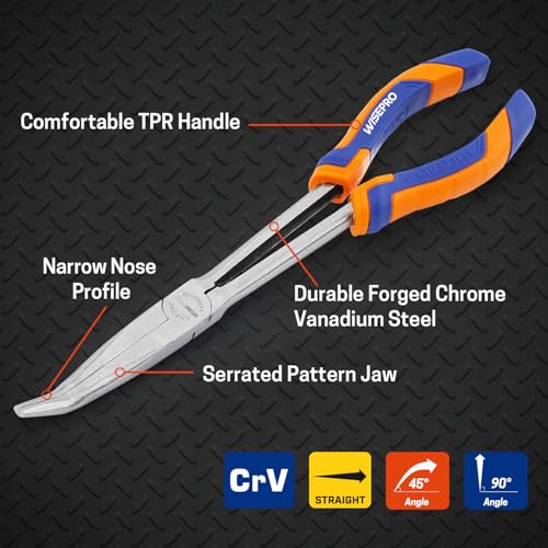 3 PCS 11 Inch Long Needle Nose Pliers Set with Handle, Extra Long Reach Pliers Set with 45°, 90° Bent and Straight Nose Pliers for Narrow Spaces - size: 11 Inch - 3 PCS