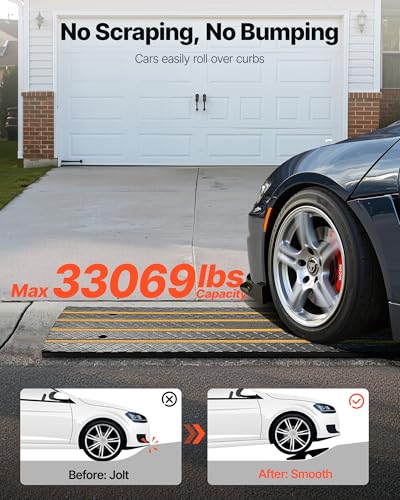 VEVOR Car Driveway Rubber Curb Ramp, 2 Pack 48.8-inch-Long Heavy Duty Low Profile Slope Ramps, 2.6’’ Rise, 33069 lbs Load Capacity, Reflective Safety Strips, for Vehicles, RVs, and Wheelchairs | Heavy Duty Low Profile 2.6’’ Rise, 33069 lbs Load Capacity,
