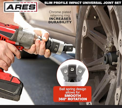 ARES 2061002 – 1-Inch Drive Slim Impact Universal Joint – Impact Rated U-Joint Features Slim Profile for Enhanced Access – 360-Degree Swivel Angle - size: 1-Inch Slim
