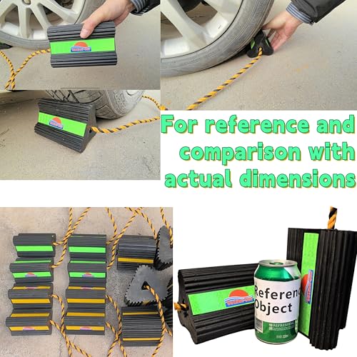 Heavy Duty Green Rubber Wheel Chocks,6.3x4.5x4,Triangular Stable Tire Stopper with Rope, Non-Slip Reflective Portable, Compact Easy Storage, RV Camper Trailer Car Garage(4, Green) - color: GREEN