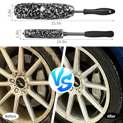 Bendable Wheel Brush Kits Soft Microfiber Wheel Cleaner Brush Synthetic Woolies No-Scratch Wheel Cleaning Brush Car Detailing Rim Tire Brush