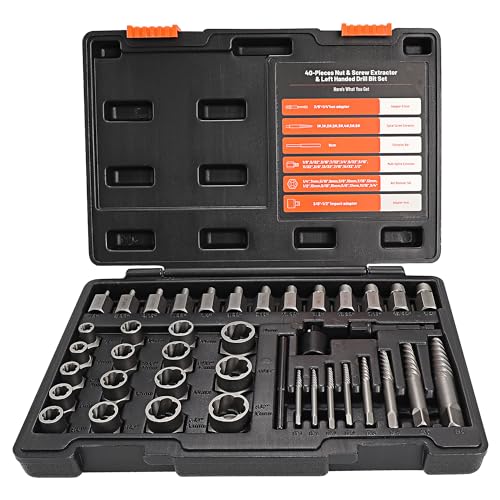 40 Pcs Screw Extractor Set 2-in-1 Hex Head Multi-Spline Lug Nut Remover | 3/8 Inch Drive Easy Out Bolt Extractor Set for Removing Stripped, Rounded, Damaged, Broken Studs Bolts Screws - size: 40pcs