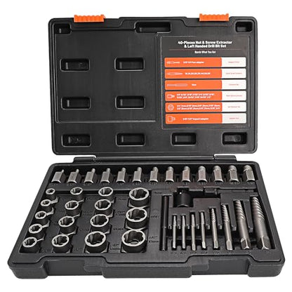 40 Pcs Screw Extractor Set 2-in-1 Hex Head Multi-Spline Lug Nut Remover | 3/8 Inch Drive Easy Out Bolt Extractor Set for Removing Stripped, Rounded, Damaged, Broken Studs Bolts Screws - size: 40pcs