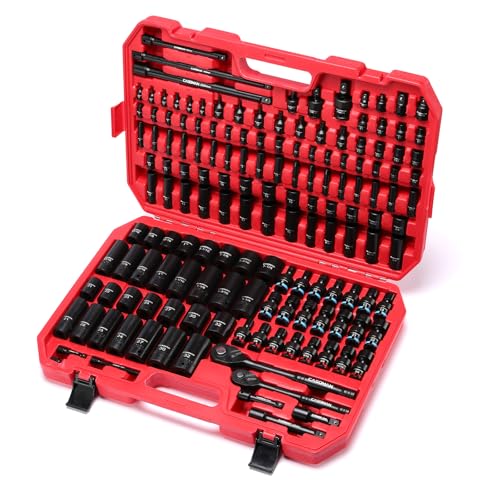 CASOMAN 153-Piece 1/4" & 3/8" & 1/2" Drive Master Impact Socket Set with Case, Professional Standard and Deep Socket Tool Set, 6 Point, SAE and Metric Sizes - size: 1/4" & 3/8" & 1/2" Drive