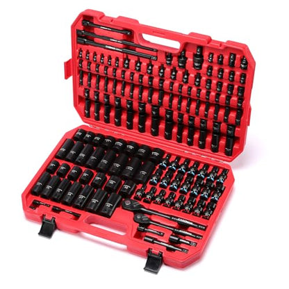 CASOMAN 153-Piece 1/4" & 3/8" & 1/2" Drive Master Impact Socket Set with Case, Professional Standard and Deep Socket Tool Set, 6 Point, SAE and Metric Sizes - size: 1/4" & 3/8" & 1/2" Drive