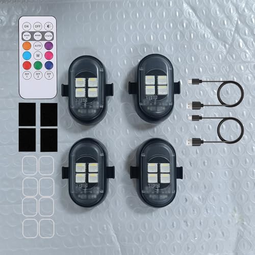 Upgraded 4PCS Mini Car Wireless LED Strobe Lights with Remote Control Wireless LED Lights for Car Motorcycle Bicycle Bike USB Rechargeable 8-Color Car Ambient Lighting Car Led Lights Interior