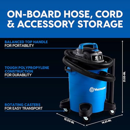 Vacmaster 5-Gallon* 3 Peak HP Wet/Dry Vacuum – VOC507PF 0101 - size: 5 Gallon