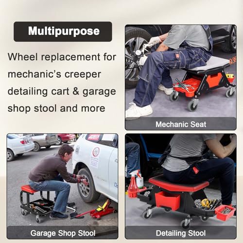 3 Inch Creeper Replacement Wheels 6 Pack Swivel Caster Wheel | Snap on cart Castor for Creeper Service Cart Stool Post Mount, M10x 1" Metric Threaded Stem Casters - style: Gray-No Brakes