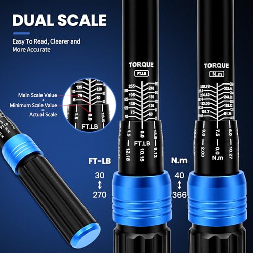 13-Piece 1/2” Drive Torque Wrench & Socket Set, 30-270 FT-LB (40-366 Nm), with Breaker Bar & Extensions, Complete Kit for Tire Repair, Car & Truck Maintenance - Gift for Dad, Husband - size: 13PCS Set