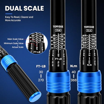 13-Piece 1/2” Drive Torque Wrench & Socket Set, 30-270 FT-LB (40-366 Nm), with Breaker Bar & Extensions, Complete Kit for Tire Repair, Car & Truck Maintenance - Gift for Dad, Husband - size: 13PCS Set