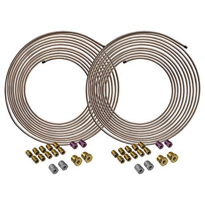 4LIFETIMELINES Copper-Nickel Alloy Non-Magnetic Brake Line Tubing Coils & Fitting Kits - Superior Anti-Rust Protection, 3/16 x 25 ft, Easy Bend & Install, 2 Full Kits for Complete Brake Line Repair - size: Pack of 2