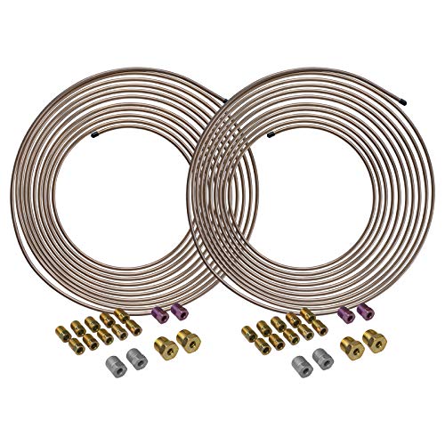 4LIFETIMELINES Copper-Nickel Alloy Non-Magnetic Brake Line Tubing Coils & Fitting Kits - Superior Anti-Rust Protection, 3/16 x 25 ft, Easy Bend & Install, 2 Full Kits for Complete Brake Line Repair - size: Pack of 2