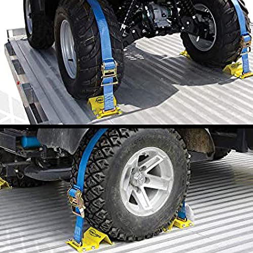 ANLULOAD Wheel Chock Tie Down Kit,2Straps & 4Chocks,Bs:4,400Lb,L:2in*8Ft. | E Track Tie Down System for Atv,Utv,Lawn Mower.