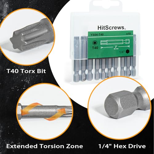 2" Magnetic T40 Torx Bits, S2 Steel Star Screwdriver Bits, 1/4" Hex Shank, CNC Precision Tips, 10-Pack in Slide-Out Storage Case, Drill/Impact Driver Compatible - size: T40