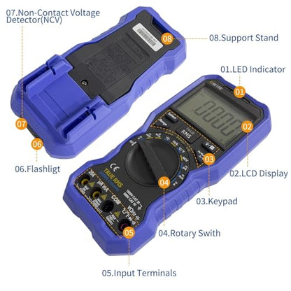 OWON OW18E Bluetooth Digital Multimeter, 20000 Counts True RMS Voltmeter, Auto-Ranging Current Amp Resistance Diodes Continuity, Data Logger, Thermometer, Offline Recording - style: O-18E