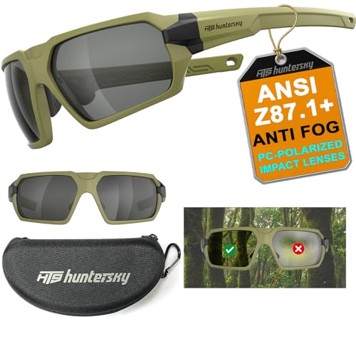 HTS HUNTERSKY Ballistic Tactical ANSI Z87.1+ Impact Protection Anti Fog Shooting Glasses Military Grade Airsoft Range - color: Green Gray