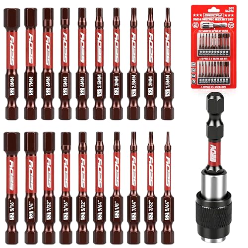 21-Piece 2.5" Hex Head Allen Wrench Drill Bit Set, 1/4" Hex Screwdriver Bits Set with Durable Magnetic Impact Bit Holder, SAE & Metric Allen Key, S2 Steel, Mechanic Home Repair - style: 21 PCS 2.5" Hex