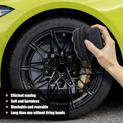 2 PCS Tire Shine Applicator, Reusable Foam Car Dressing Pads With Ergonomic Design, Durable Automotive Detailing Sponge Tool for Applying Shine (Black, Large) - size: Large