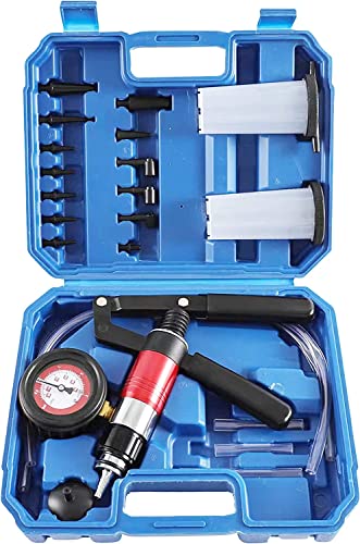 23PCS Handheld Vacuum Pump Tester Brake Bleeder Kit Brake System Bleeding Tools with Adapters and 2 Reservoir Bottles Automotive Brake for Car Truck Motorcycle（Blue）