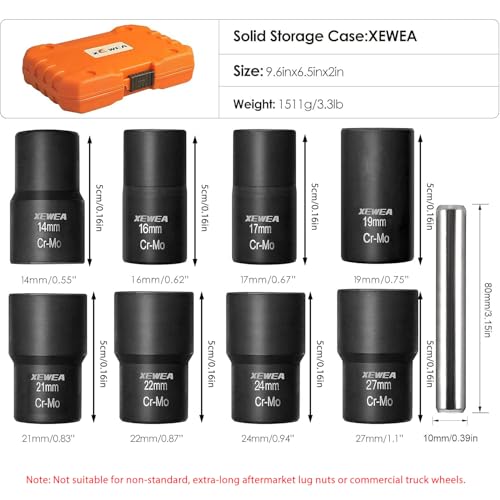 XEWEA 9PCS Lug Nut Extractor Set, 1/2" Drive Impact Bolt Nut Remover Socket Tool, Wheel Lock Removal Kit, Easy Out Extractor Set for Damaged, Frozen, Rusted, Rounded-Off Bolts Nuts - color: 9pcs 1/2" Drive