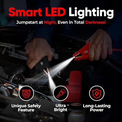 Safe Start Illumi Heavy Duty Jumper Cables Kit - 12FT, 6GA Jump Cable for Car, Truck - W/LED Indicators for Night Use, Reverse Polarity Protection, Copper Wire - Traditional Front-to-Front Design - size: LED Safety Cables