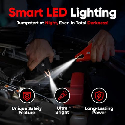 Safe Start Illumi Heavy Duty Jumper Cables Kit - 12FT, 6GA Jump Cable for Car, Truck - W/LED Indicators for Night Use, Reverse Polarity Protection, Copper Wire - Traditional Front-to-Front Design - size: LED Safety Cables