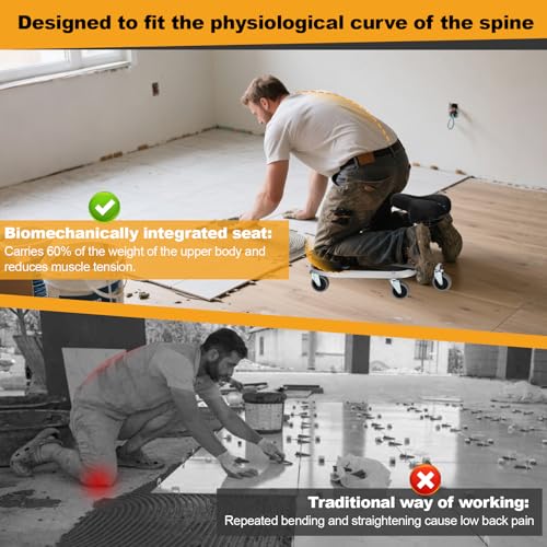 noblequest Kneeling Sitting Creeper with 3" Casters, 1.2cm Foam-Padded Rolling Knee Pads for all Floor Work, Rust-Proof Aluminum-Coated Frame, Three-Position Adjustable Seat, Supports 400 lbs, Black