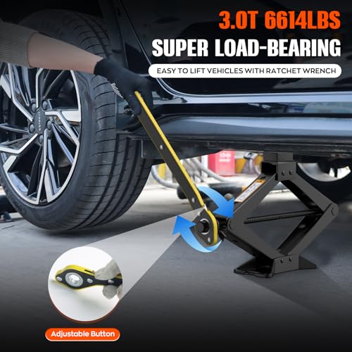 Universal Scissor Jack 3 Ton, Portable Car Jack Kit 3 Ton with Lug Wrench, Heavy Duty Tire Changing Kit, Emergency Lifting Jack for Car SUV ATV