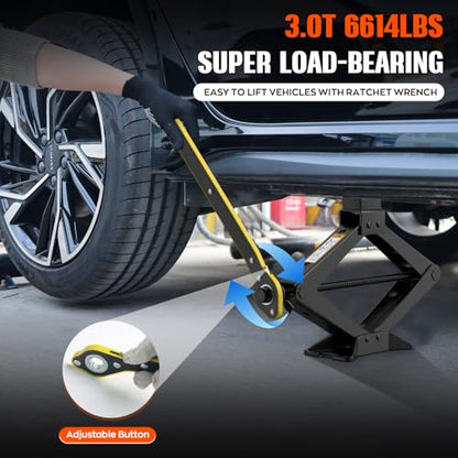 Universal Scissor Jack 3 Ton, Portable Car Jack Kit 3 Ton with Lug Wrench, Heavy Duty Tire Changing Kit, Emergency Lifting Jack for Car SUV ATV