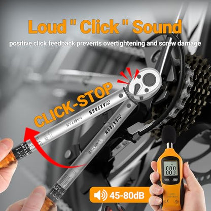 Ratcheting Click Torque Wrench Set, 1/4" 3/8" 1/2" Drive, 6-Piece Combo Kit with Extension Bars