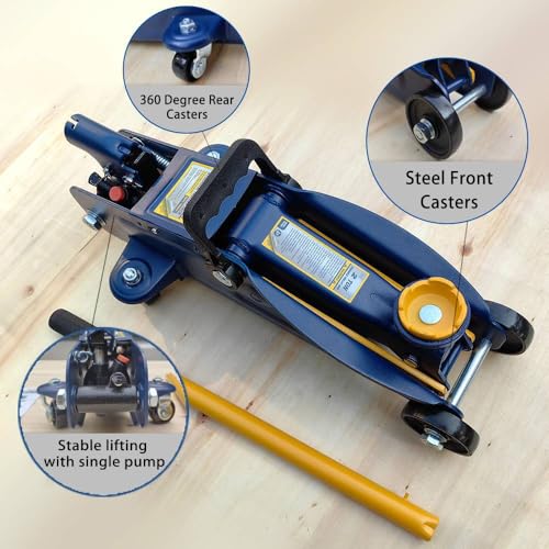 2 Ton Low Profile Hydraulic Floor Jack, 4000 lbs Capacity Trolley Jack with Single Piston Lift Pump, 5-1/8" to 13" Lifting Range, Heavy Duty Steel Car Jack for Sports Cars, Sedans & SUVs, Blue