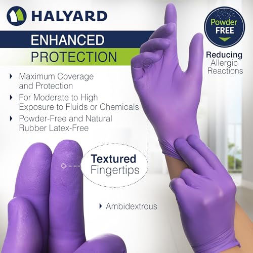 HALYARD Purple Nitrile Dental Patient Exam Gloves, Non-Sterile, 5.9 mil, 9.5 Inches, Purple, Medium, 53432 (Box of 100) - size: Medium