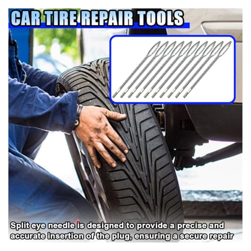 LAINLOY Car Tire Repair Tool, Tire Plug Replacement Split Eye Needles, T Handle Tire Spikes, Flat Metal Tire Repair Needle Kit (10PCS) - size: 10PCS