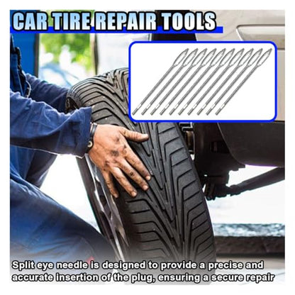 LAINLOY Car Tire Repair Tool, Tire Plug Replacement Split Eye Needles, T Handle Tire Spikes, Flat Metal Tire Repair Needle Kit (10PCS) - size: 10PCS