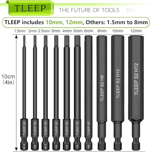 1/4 Inch 3.94" Long Allen Wrench Drill Bits w/ 1/4" Quick Change Bit Driver, Metric Hex Screwdriver Set, Magnetic Allen Key Drill Bit Set 1.5mm-12mm S2 Steel Allen Socket Set for Ikea Furniture - color: Set 10: Metric and Quick Change Bit Driver