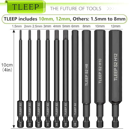 1/4 Inch 3.94" Long Allen Wrench Drill Bits w/ 1/4" Quick Change Bit Driver, Metric Hex Screwdriver Set, Magnetic Allen Key Drill Bit Set 1.5mm-12mm S2 Steel Allen Socket Set for Ikea Furniture - color: Set 10: Metric and Quick Change Bit Driver