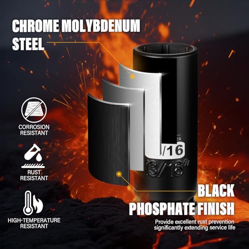 1/2 Inch Drive 13/16 Inch Deep SAE 6 Point CR-MO Impact Socket | Radius Corner Design,Square Chamfered Opening,Axle Nut Impact Grade Socket for Easy Removal - size: 1/2” Drive 13/16 Deep, style: 1/2" Drive Deep Socket