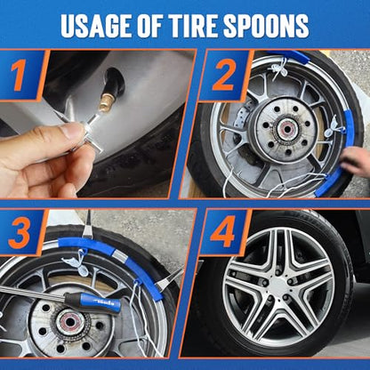 TONDA Tire Spoons, Tire Changing Kit for Motorcycle Dirt Bike Lawn Mower Tractor, Tire Removal Tool Set with Rim Protectors, Valve Tool, Valve Cores, Valve Caps, Valve Stems, Storage Bag