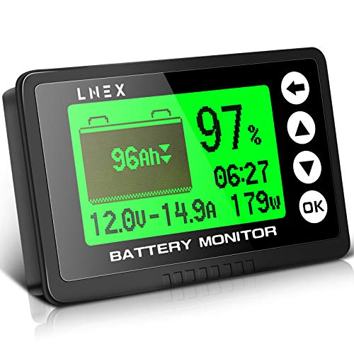 LNEX Portable Battery Monitor with Shunt, 500A Automotive Car Battery Monitor for RV 10V-120V, with High and Low Voltage Programmable Alarm and 26ft Shielded Wire - size: 350A-500A