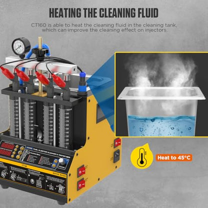 Fuel Injector Cleaner Tester, 4 Cylinder & 2L Ultrasonic Injector Cleaner and Tester Machine with Cleaning Fluid Heating, 5 Adapters, 9 Testing Functions for Automotive & Motorcycle, 110V/220V, CT160 - size: CT160
