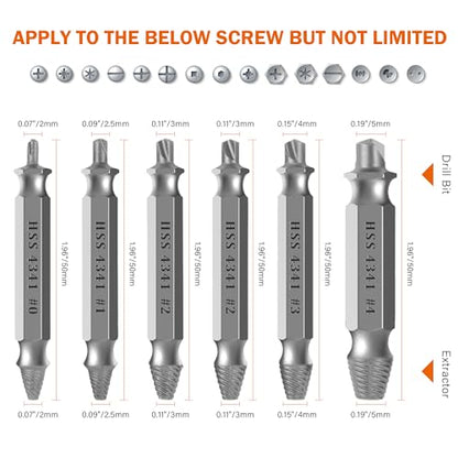 KENDO Damaged Screw Extractor Set - Remover for Stripped Screws Nuts & Bolts, Drill Bit Tools for Easy Removal of Rusty & Broken Hardware, 6PC HSS Drill Bit Bolt Extractor Kit,Practical Choice for Use - style: 6-PCS