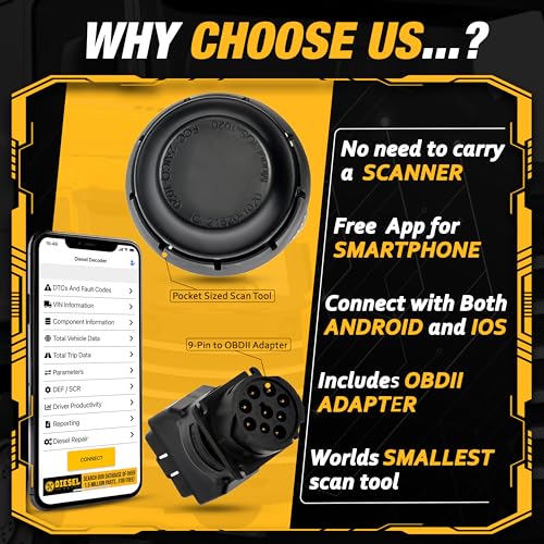 Diesel Laptops Heavy Duty Truck Scanner with DPF Regens Diesel Decoder Mobile Diagnostic Tool for Use with Cummins, Volvo, Paccar, International Vehicles and Repair Information for iOS & Android