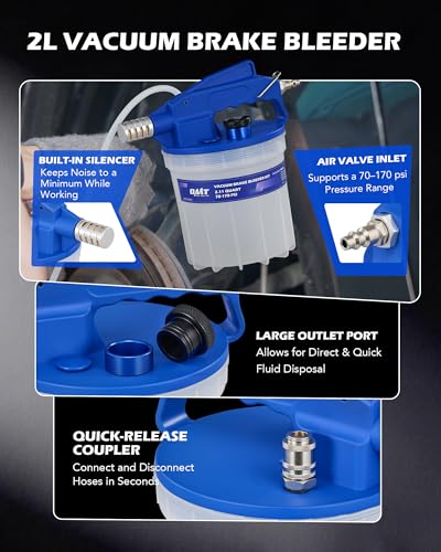 OMT 2L Vacuum Brake Bleeder Kit, 2.1 qt Pneumatic Brake Fluid Bleeder Kit | ABS Brake Fluid Extractor 1L Refilling Bottle 19 Adapters, One-Person Brake Bleed Fluid Pump Brake Bleeding Tool - size: 2L Standard Set